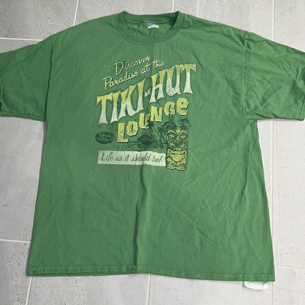 Loud Green retro vintage The Tiki Hut Lounge Luau Party T shirt 2XL Big man fun